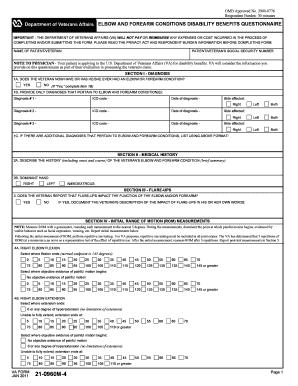 Elbow and Forearm Conditions Disability Benefits Questionnaire