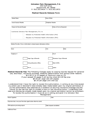 Medical Release Form - Johnston Pain Management