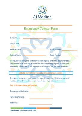 Emergency contact form template for child - Emergency Contact Form - Al Madina - almadina