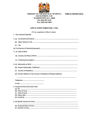 Kenya Visa Application Form