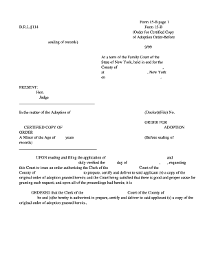 New York Adoption Order Certified Copy Request