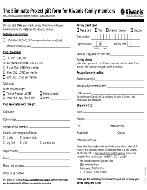 The Eliminate Project Donation Form