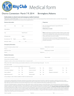 Key Club Medical Authorization Form
