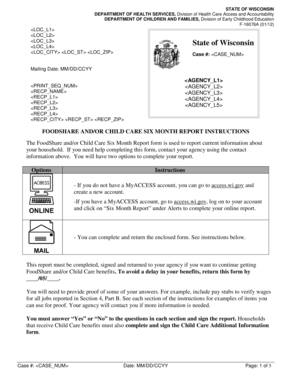 Wisconsin FoodShare and Child Care Six Month Report Form