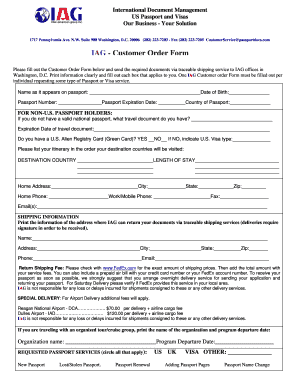 IAG Customer Order Form - Global Travel Visas