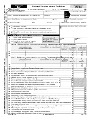 Arizona Form 140 Resident Personal Income Tax Return 2014