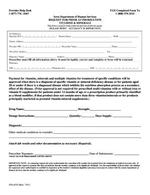 Iowa Medicaid Vitamin and Mineral Prior Authorization Form