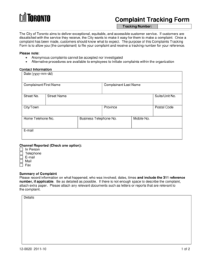 Complaint Tracking Form