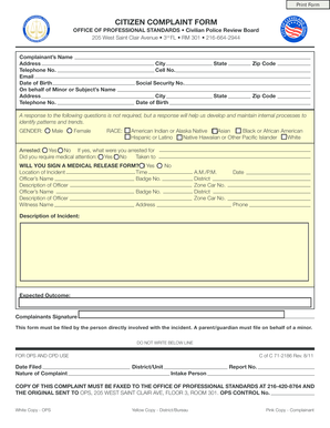 CITIZEN COMPLAINT FORM - City of Cleveland - city cleveland oh