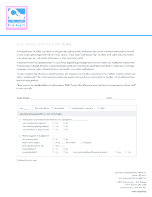 Well Woman Visit Questionnaire