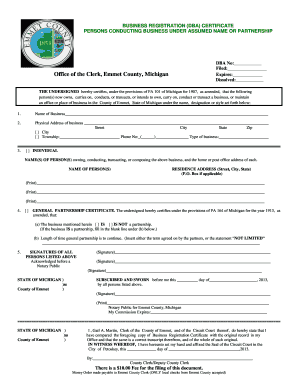Michigan DBA Business Registration Certificate