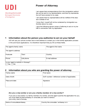 Norwegian Power of Attorney for Immigration