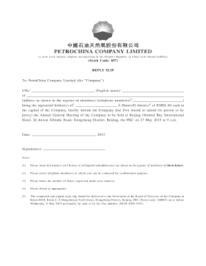 PetroChina Annual General Meeting Reply Slip