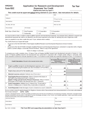 Virginia Research and Development Tax Credit Form RDC
