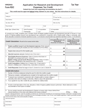Virginia Research and Development Tax Credit Form RDC