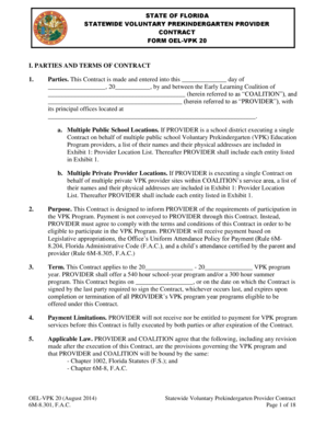 Statewide Voluntary Prekindergarten Provider Contract
