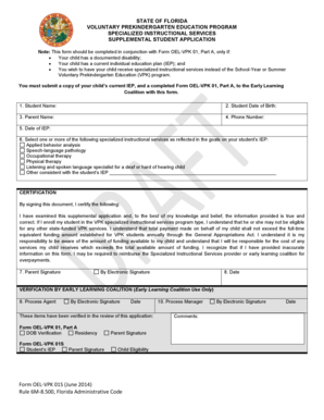 Florida VPK Specialized Instructional Services Application