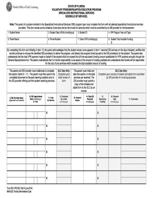 Florida VPK Specialized Instructional Services Schedule