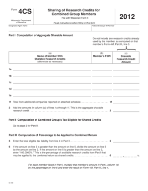 Wisconsin Form 4CS Research Credits