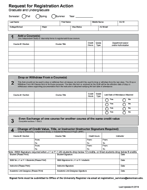 American University Registration Action Form