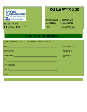 Patient Price List and Order Blank