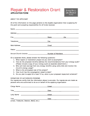 Repair and Restoration Grant Application Form