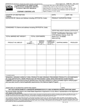 USDA Organic Export Certificate