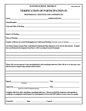 Sumter School District Professional Meeting Verification