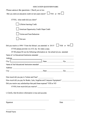 Education Credit Questionnaire