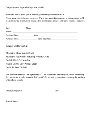 Vehicle Credit Application Form