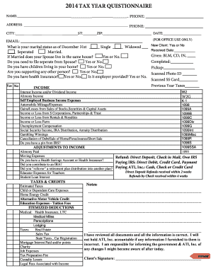 2014 Tax Year Questionnaire