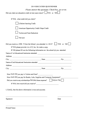 2014 Education Questionnaire