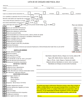 LISTA DE DE CHEQUEO ANO FISCAL 2014