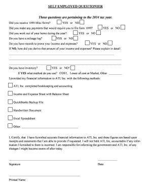 Ifta state mileage calculator - Self Employed Questionnaire 2014 - ATI, Inc