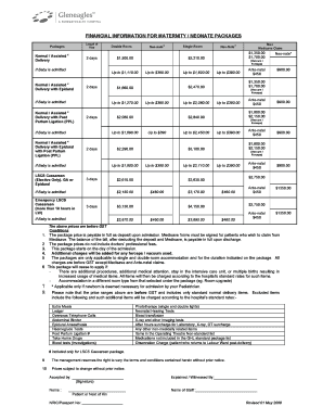 Maternity and Neonate Package Pricing