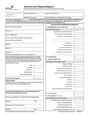 Girl Scouts Service Unit Finance Report