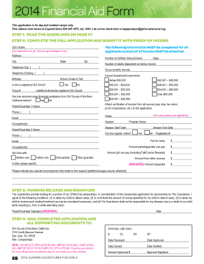 2014 Girl Scouts Camp Financial Aid Form