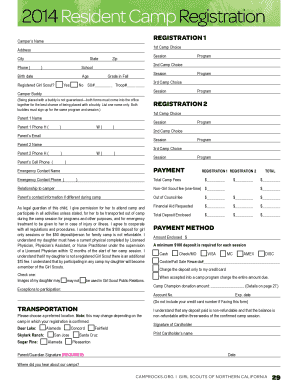 Girl Scouts Camp Registration Form