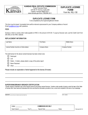 Kansas Duplicate License Form