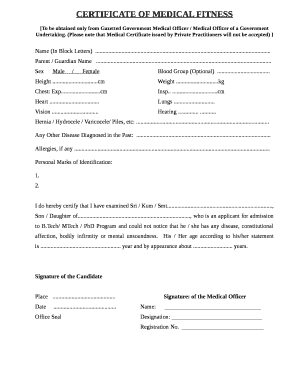 Certificate of Medical Fitness
