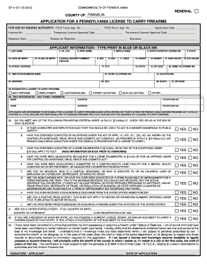 Pennsylvania License to Carry Firearms Application