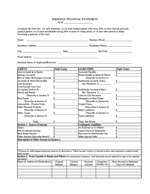 Personal Financial Statement Form