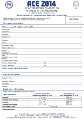 Registration Accommodation Transfer Tour Form