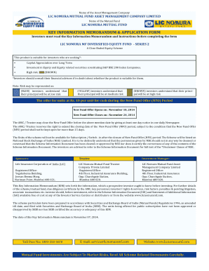 LIC Nomura Mutual Fund Application Form