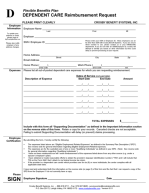 Dependent Care Reimbursement Request Form