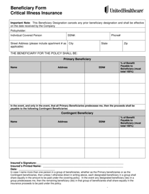 Beneficiary Designation Form for Critical Illness Insurance