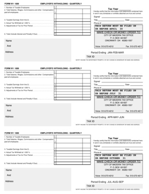 Form W1 1089 Employer's Withholding Quarterly