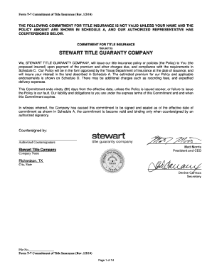 Form T-7 Commitment of Title Insurance