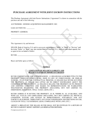 Purchase Agreement with Joint Escrow Instructions