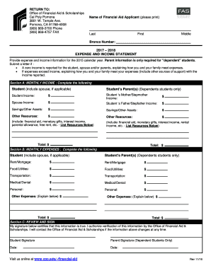 Financial Aid & Scholarships Expense And Income Statement 2015-2016. Expense and Income Statement 2015-2016